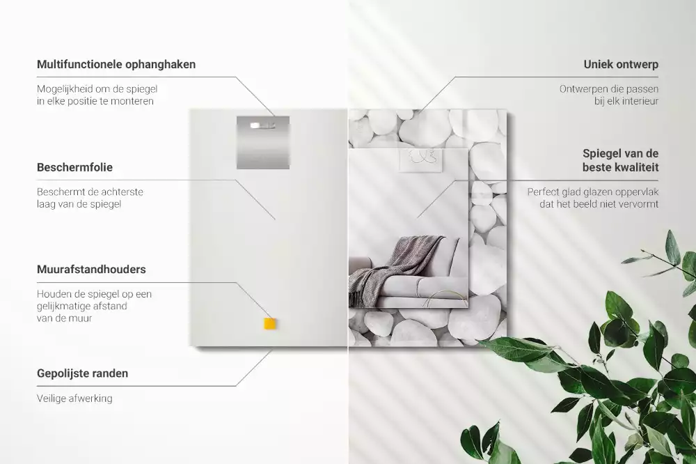 Miroir décoratif rectangulaire Pierres blanches lisses