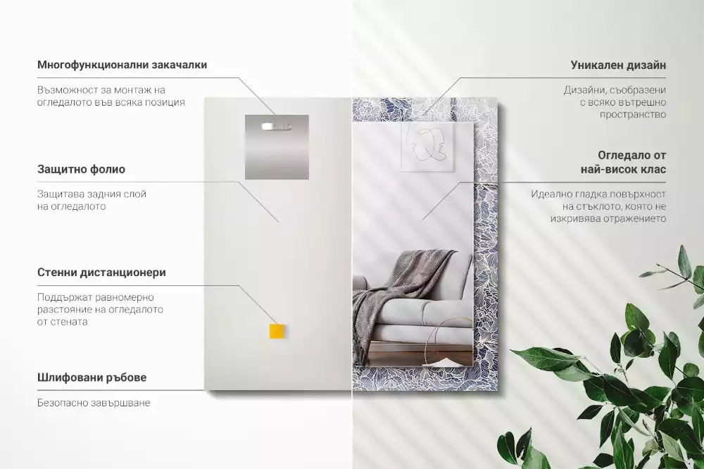 Miroir décoratif rectangulaire Motif floral tissu