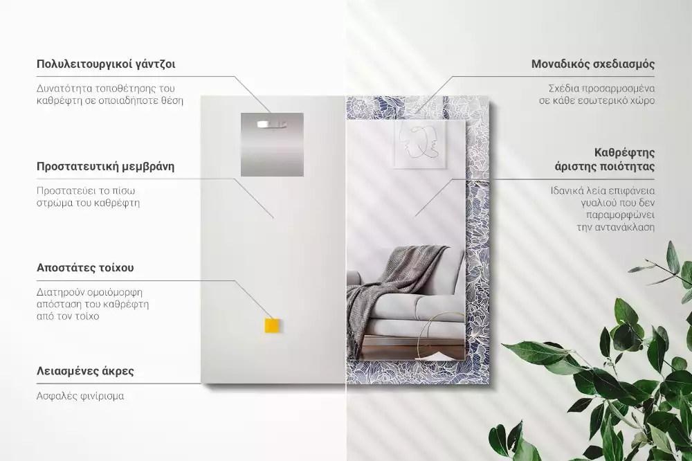 Miroir décoratif rectangulaire Motif floral tissu