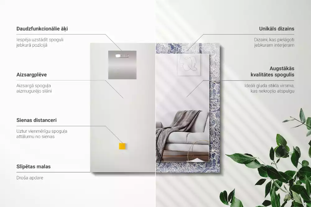 Miroir décoratif rectangulaire Motif floral tissu