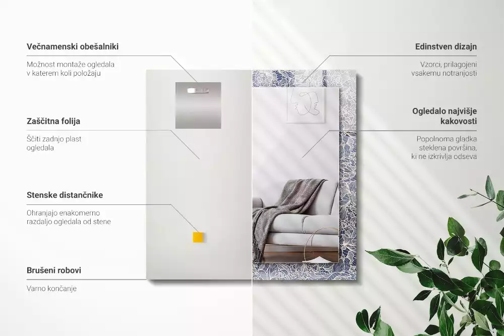 Miroir décoratif rectangulaire Motif floral tissu