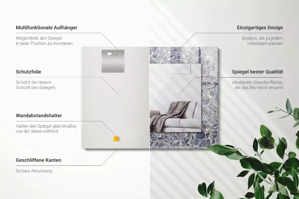 Miroir décoratif rectangulaire Motif floral tissu