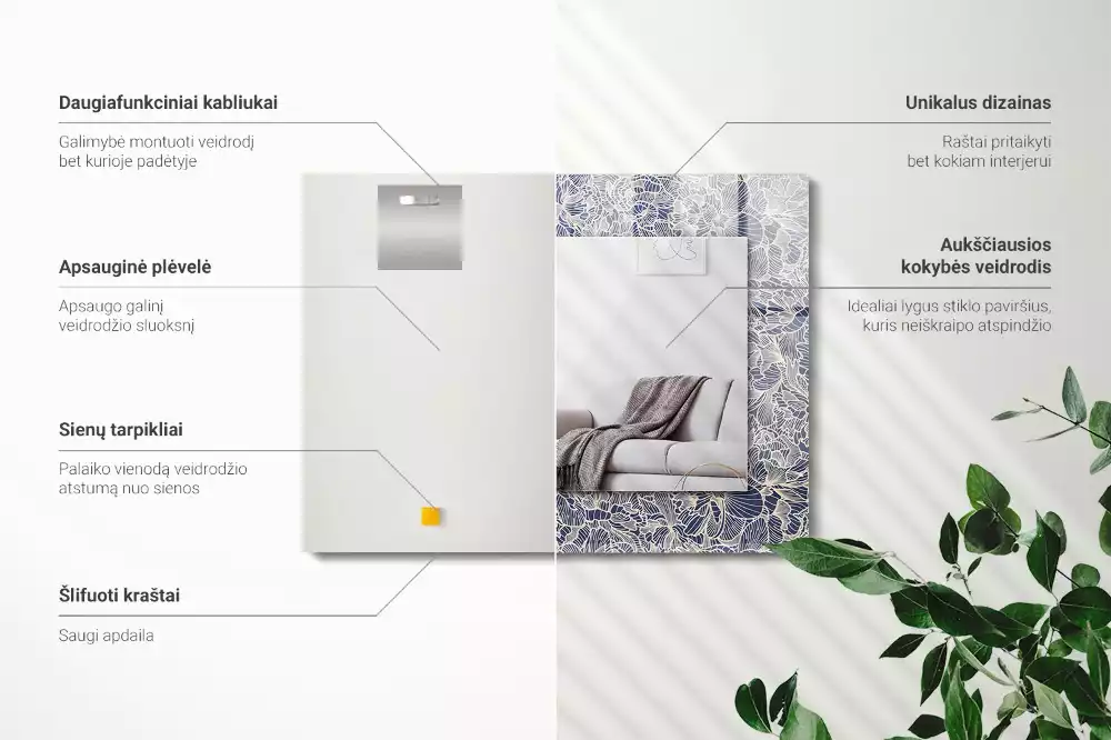 Miroir décoratif rectangulaire Motif floral tissu