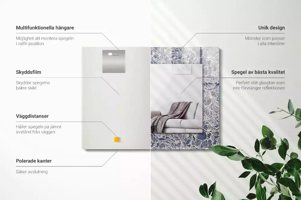 Miroir décoratif rectangulaire Motif floral tissu