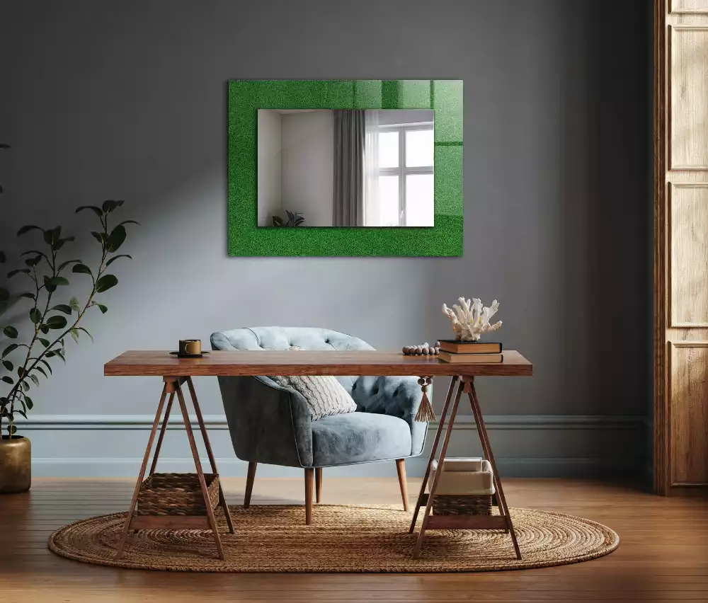 Miroir avec imprimé rectangulaire Herbe verte