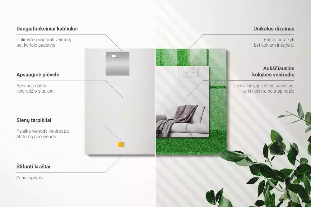 Miroir avec imprimé rectangulaire Herbe verte