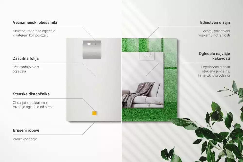 Miroir avec imprimé rectangulaire Herbe verte