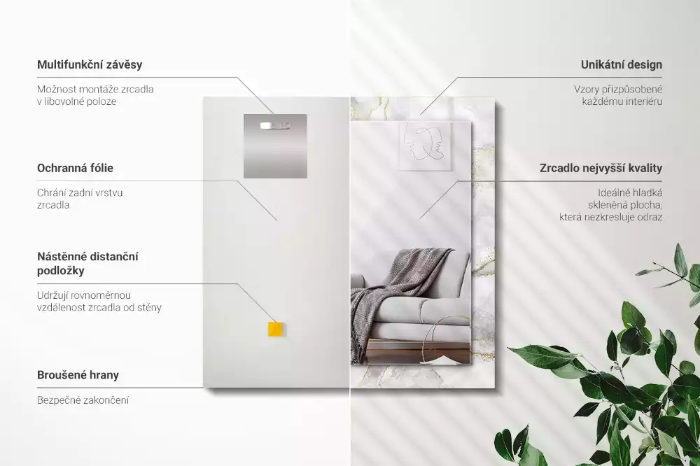 Miroir avec imprimé rectangulaire Marbre avec veines