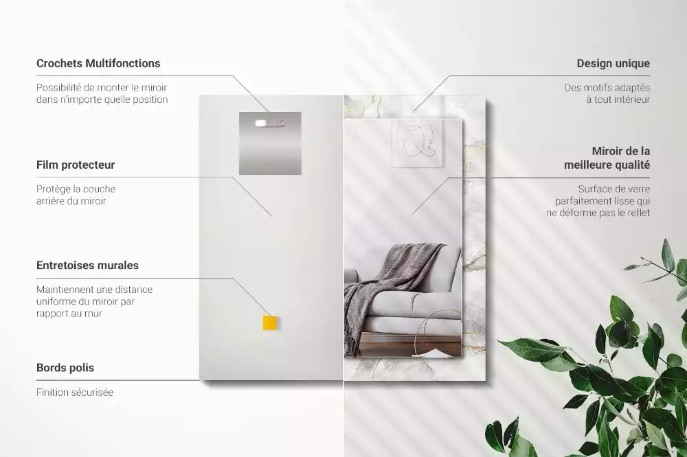 Miroir avec imprimé rectangulaire Marbre avec veines