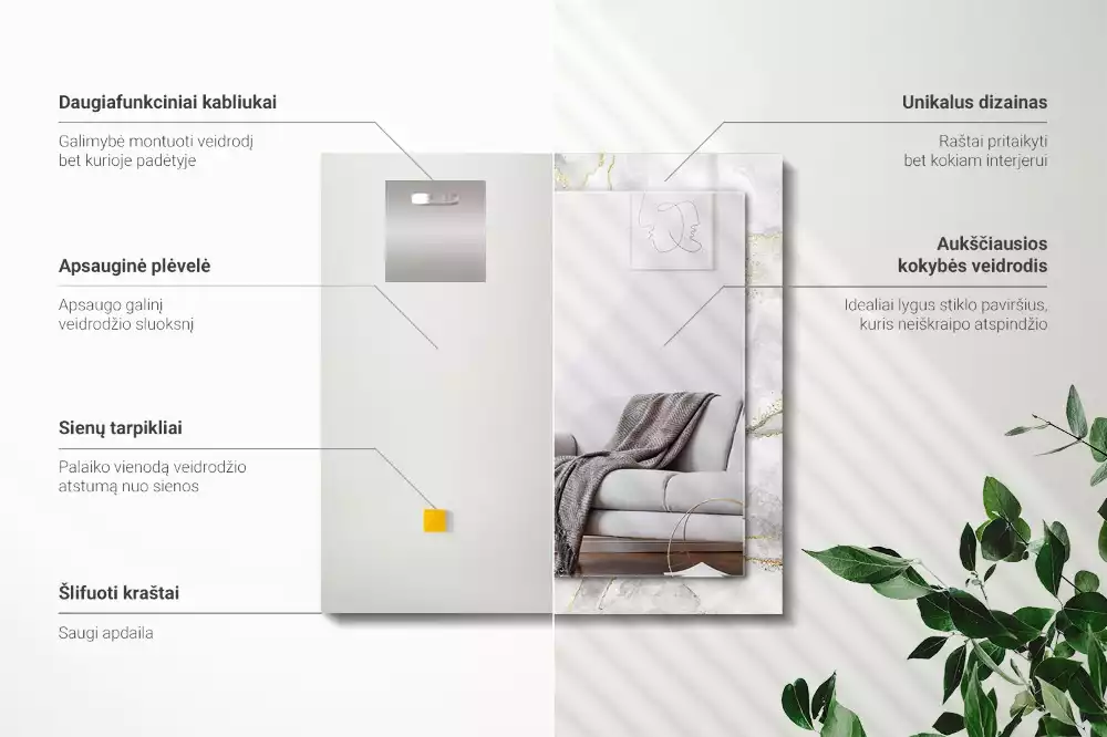 Miroir avec imprimé rectangulaire Marbre avec veines