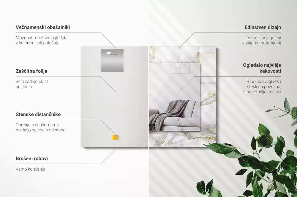 Miroir avec imprimé rectangulaire Marbre avec veines