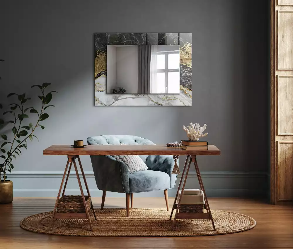 Miroir avec imprimé décoratif rectangulaire Marbre veines abstraction