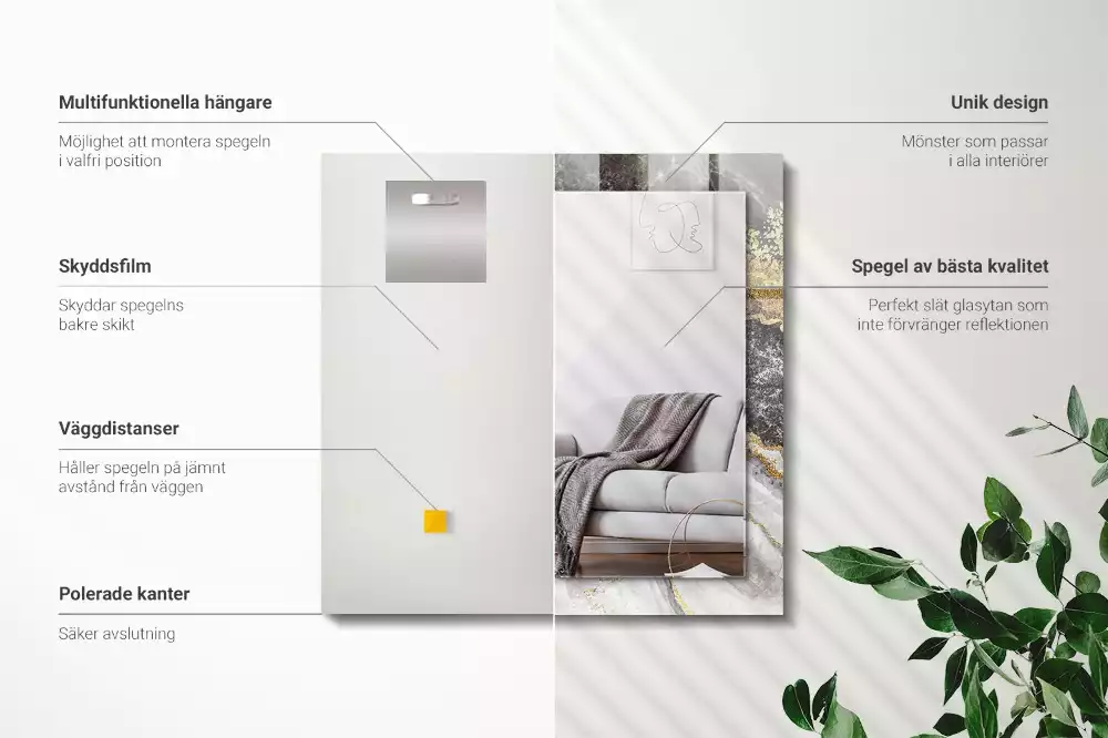 Miroir avec imprimé décoratif rectangulaire Marbre veines abstraction