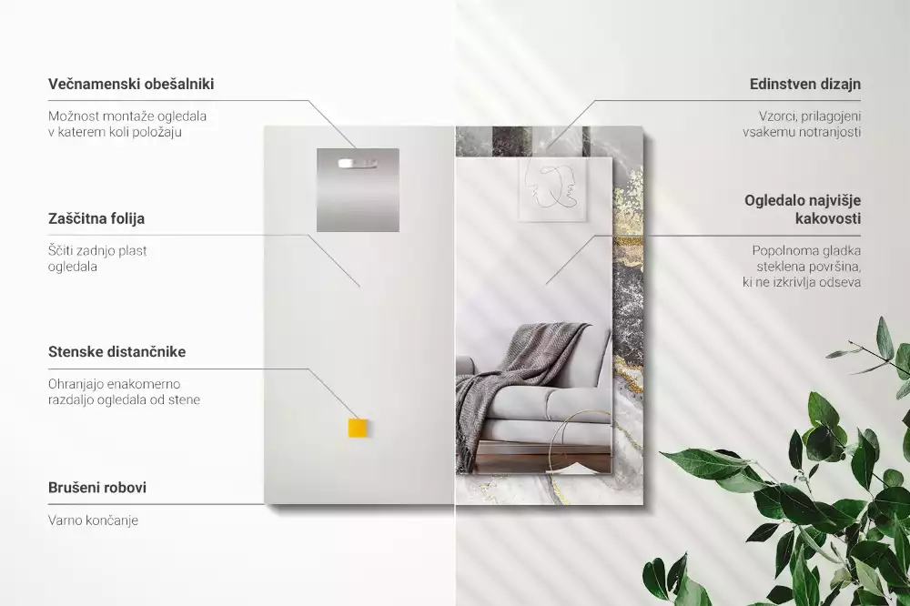 Miroir avec imprimé décoratif rectangulaire Marbre veines abstraction