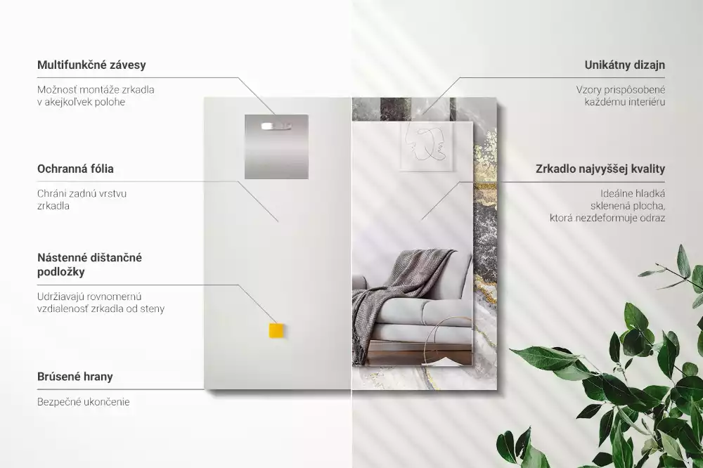 Miroir avec imprimé décoratif rectangulaire Marbre veines abstraction