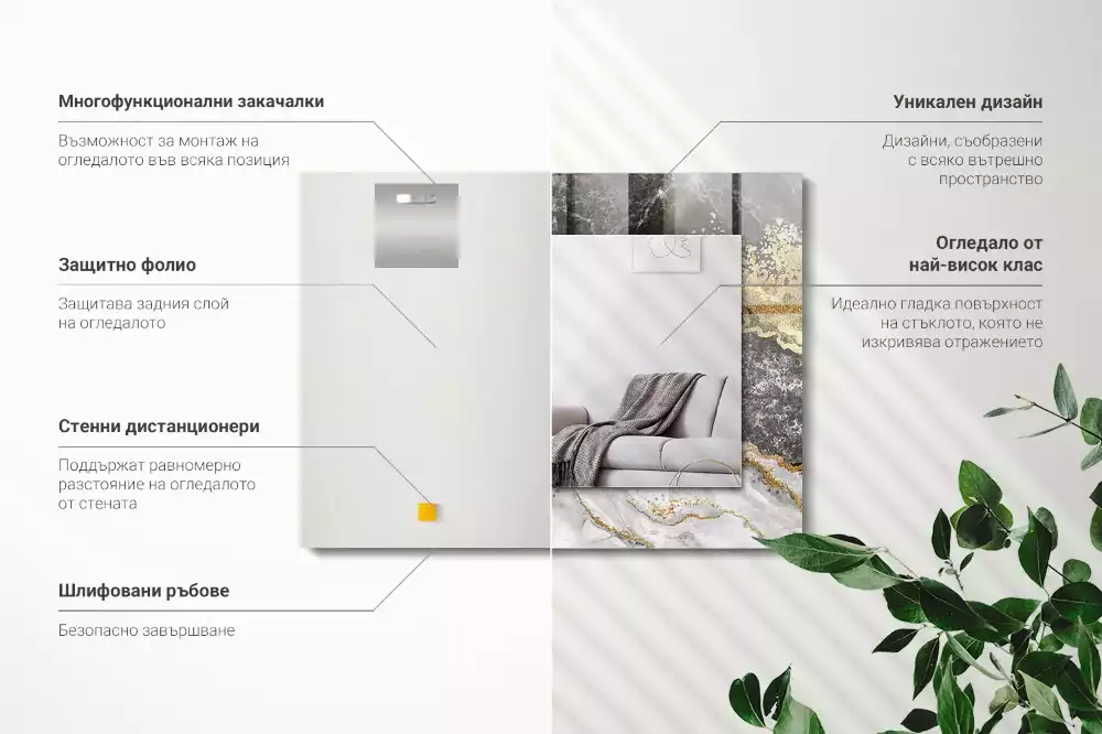 Miroir avec imprimé décoratif rectangulaire Marbre veines abstraction