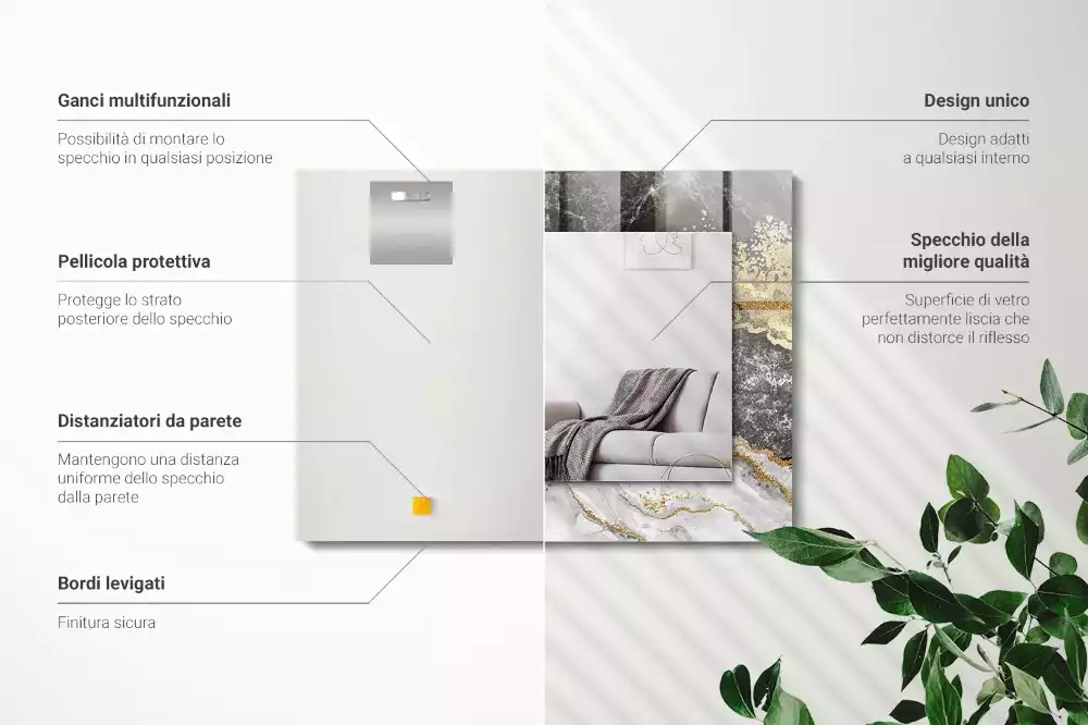 Miroir avec imprimé décoratif rectangulaire Marbre veines abstraction