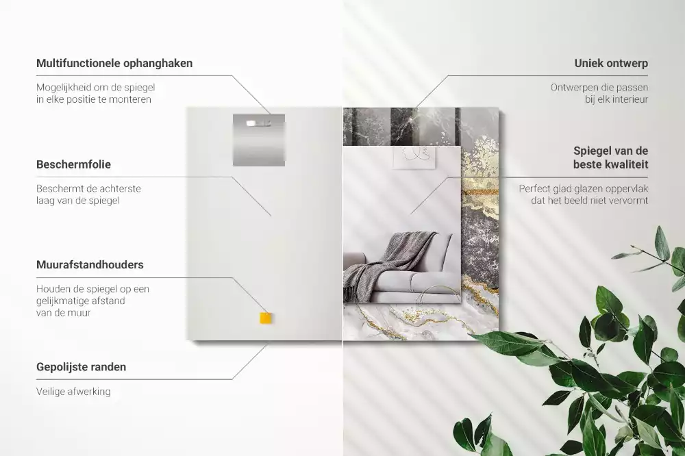 Miroir avec imprimé décoratif rectangulaire Marbre veines abstraction