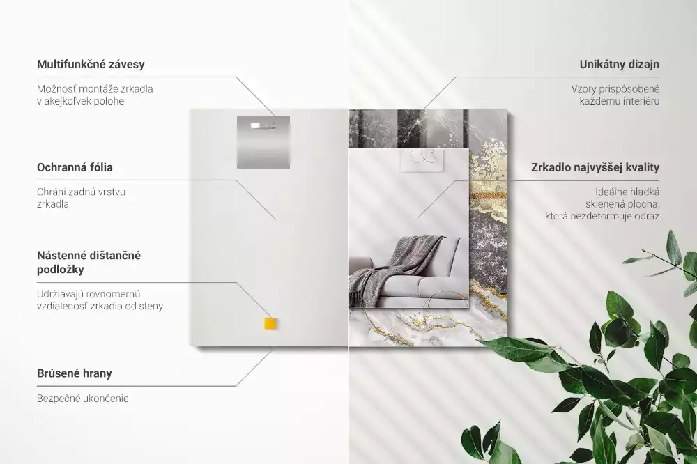 Miroir avec imprimé décoratif rectangulaire Marbre veines abstraction