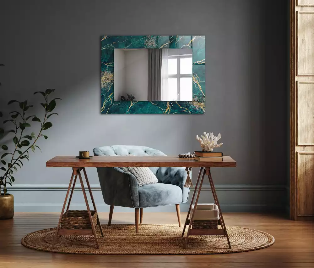 Miroir avec imprimé rectangulaire Marbre vert