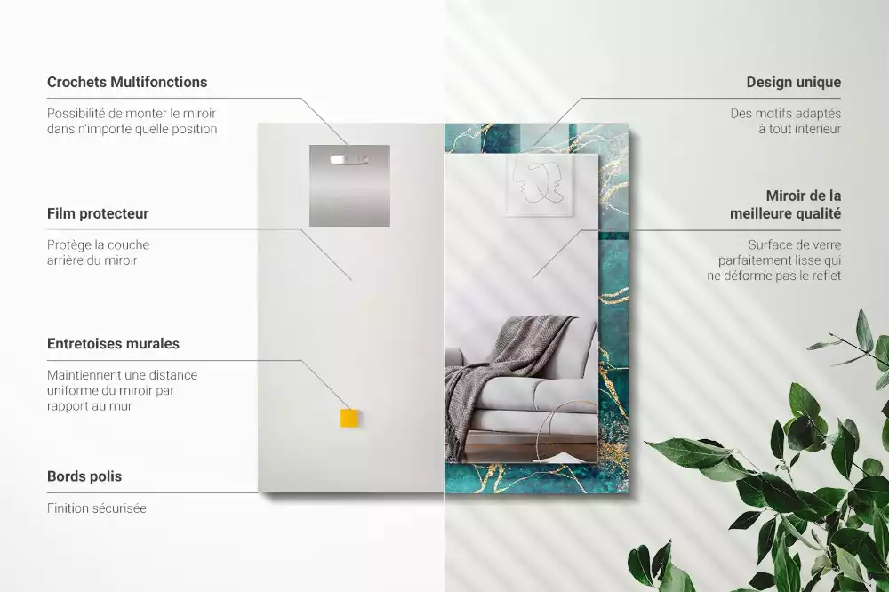 Miroir avec imprimé rectangulaire Marbre vert