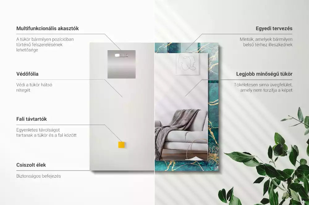 Miroir avec imprimé rectangulaire Marbre vert