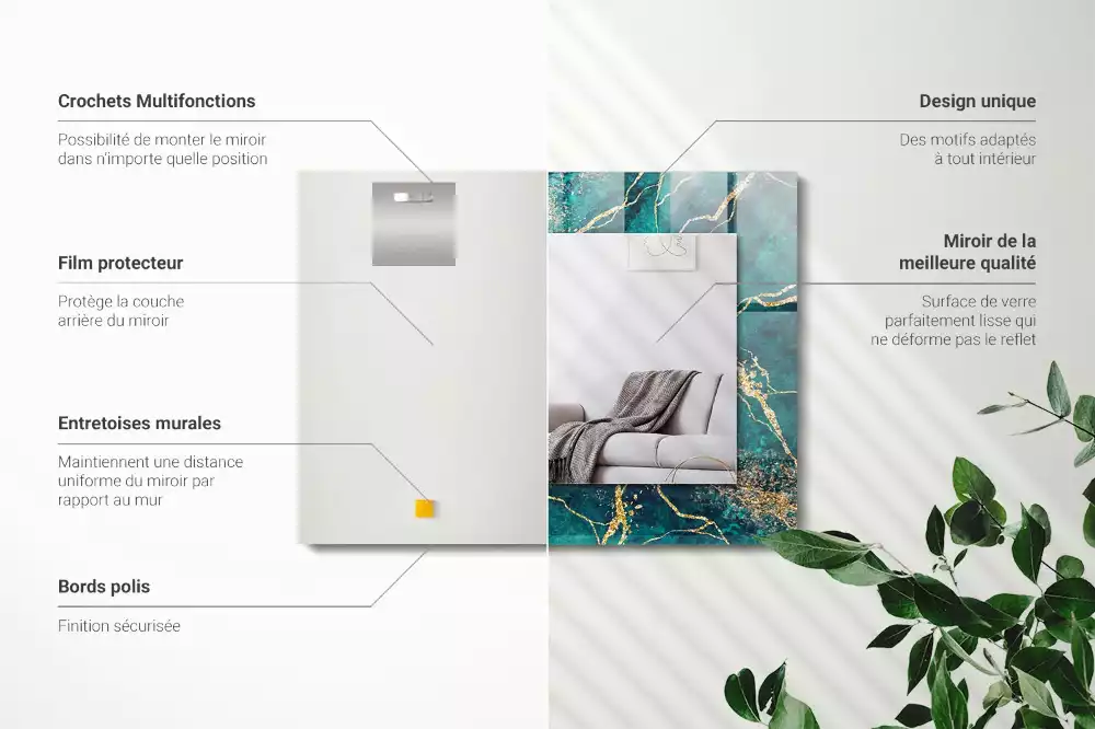 Miroir avec imprimé rectangulaire Marbre vert