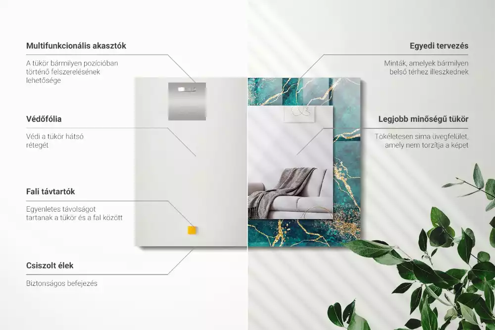 Miroir avec imprimé rectangulaire Marbre vert