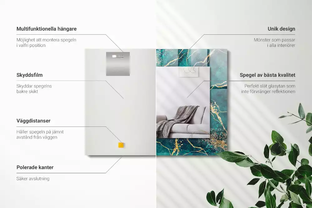 Miroir avec imprimé rectangulaire Marbre vert