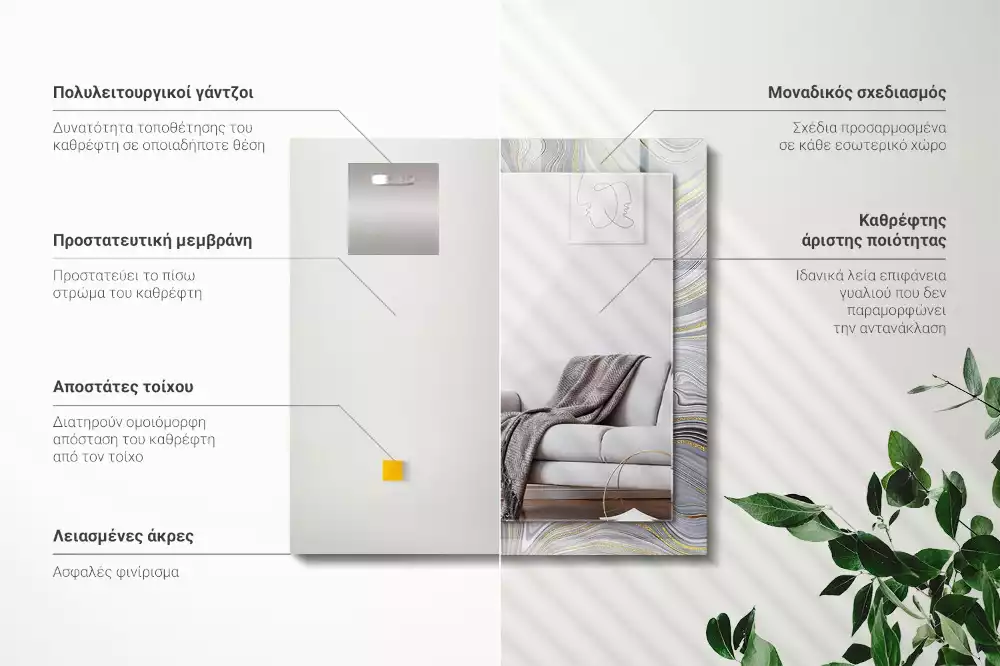 Miroir avec imprimé décoratif rectangulaire Motifs abstraits marbre