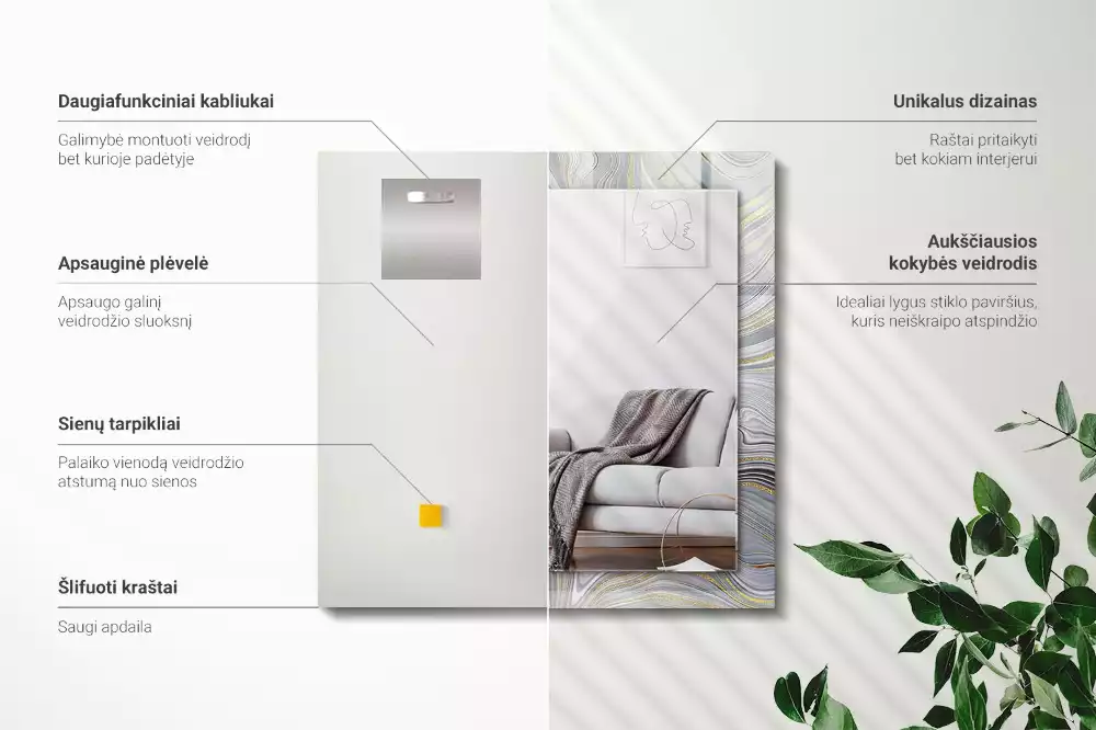 Miroir avec imprimé décoratif rectangulaire Motifs abstraits marbre