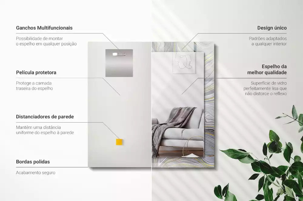 Miroir avec imprimé décoratif rectangulaire Motifs abstraits marbre