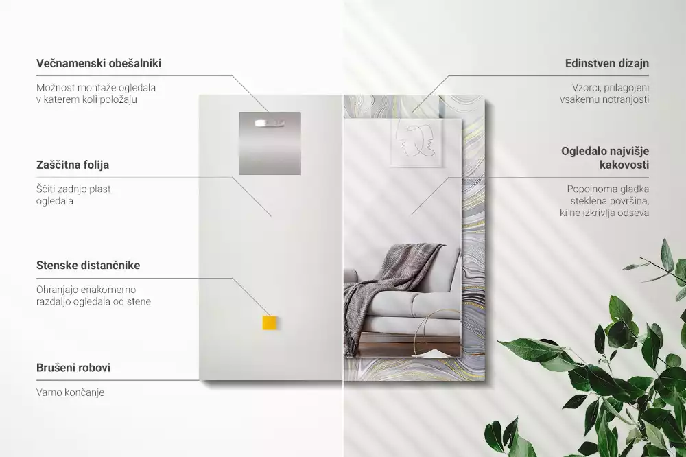 Miroir avec imprimé décoratif rectangulaire Motifs abstraits marbre