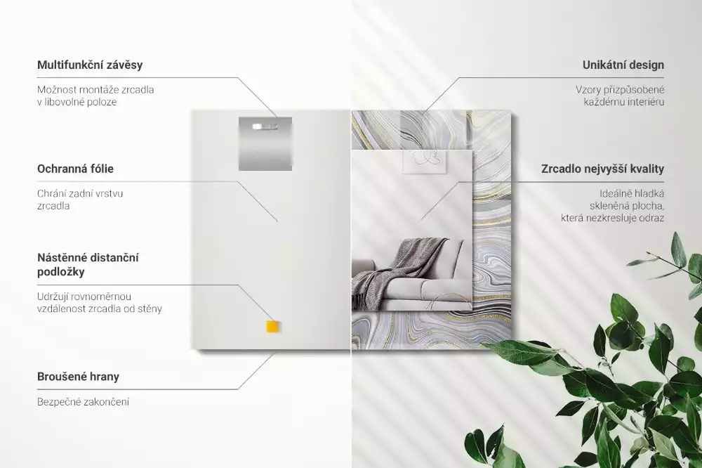 Miroir avec imprimé décoratif rectangulaire Motifs abstraits marbre