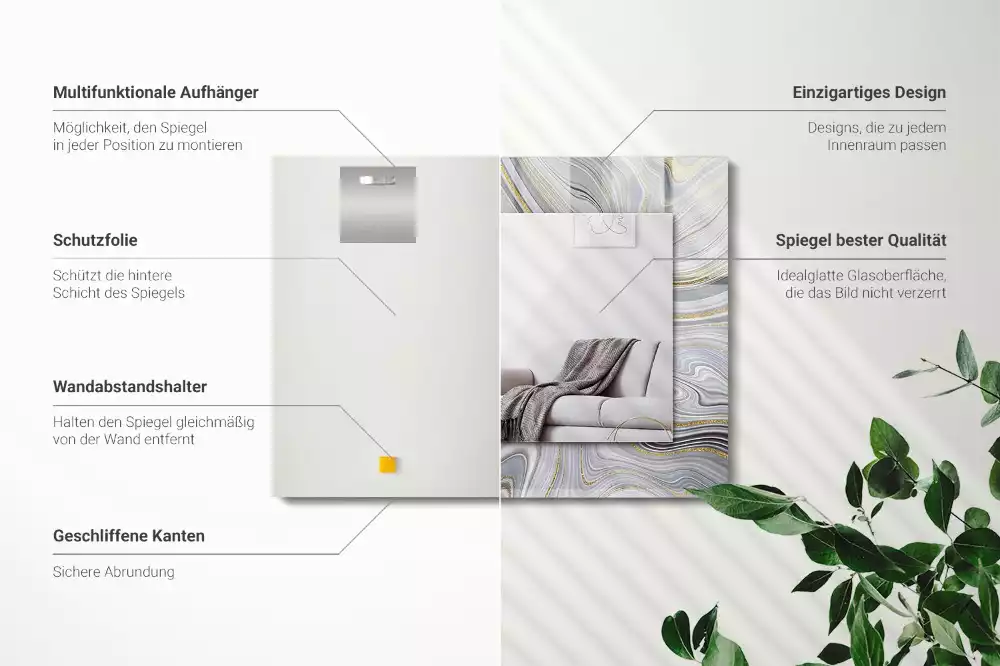 Miroir avec imprimé décoratif rectangulaire Motifs abstraits marbre