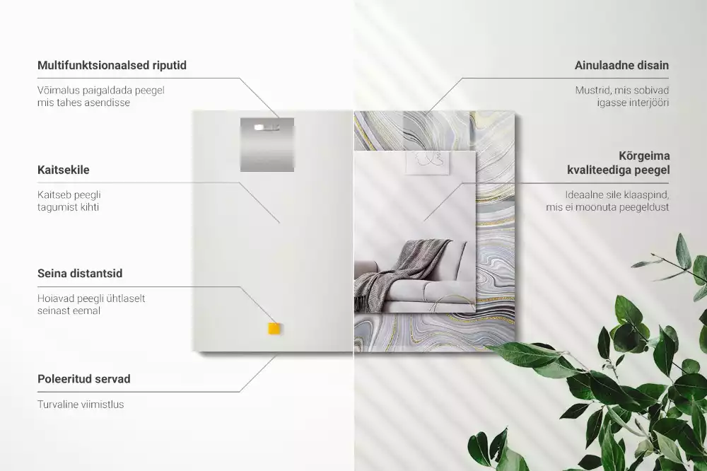 Miroir avec imprimé décoratif rectangulaire Motifs abstraits marbre