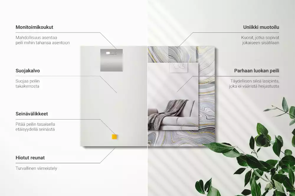 Miroir avec imprimé décoratif rectangulaire Motifs abstraits marbre