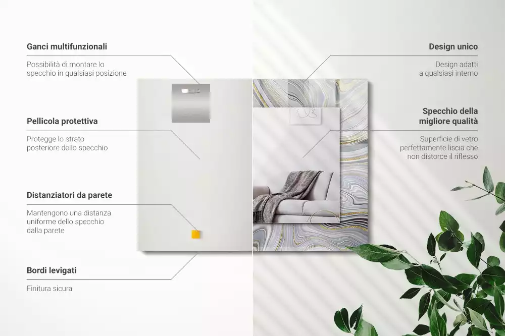 Miroir avec imprimé décoratif rectangulaire Motifs abstraits marbre