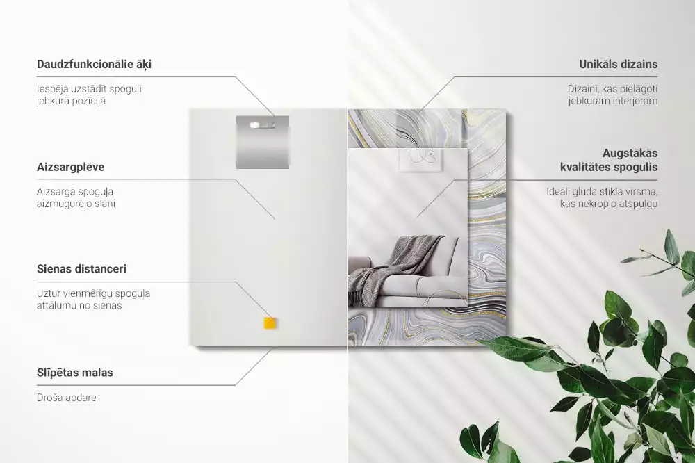 Miroir avec imprimé décoratif rectangulaire Motifs abstraits marbre