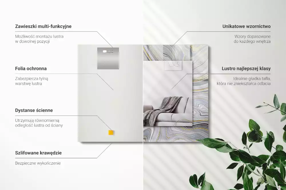 Miroir avec imprimé décoratif rectangulaire Motifs abstraits marbre