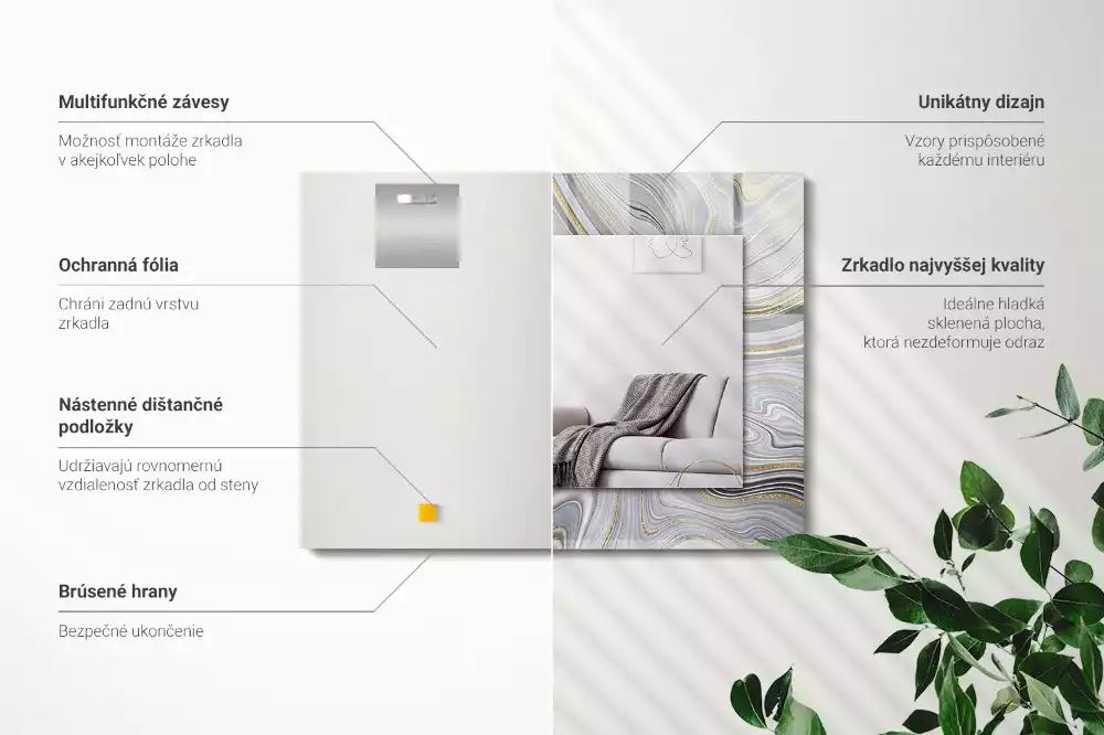 Miroir avec imprimé décoratif rectangulaire Motifs abstraits marbre