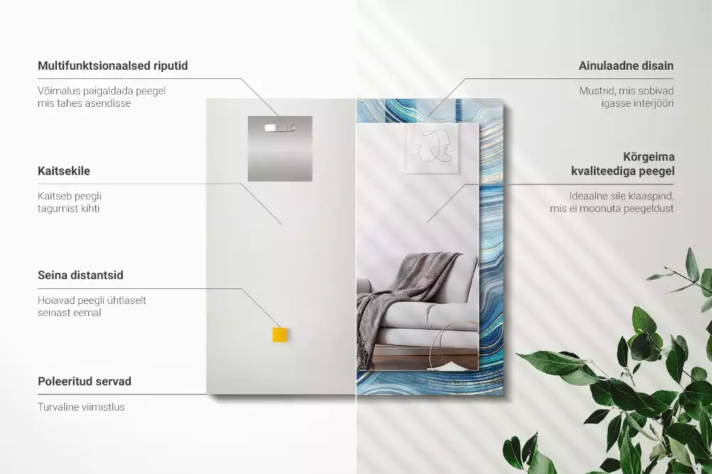 Miroir décoratif rectangulaire Vagues bleues abstraites