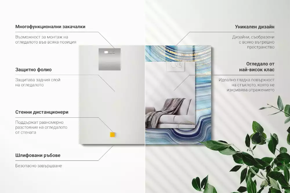 Miroir décoratif rectangulaire Vagues bleues abstraites