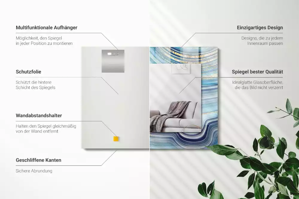 Miroir décoratif rectangulaire Vagues bleues abstraites