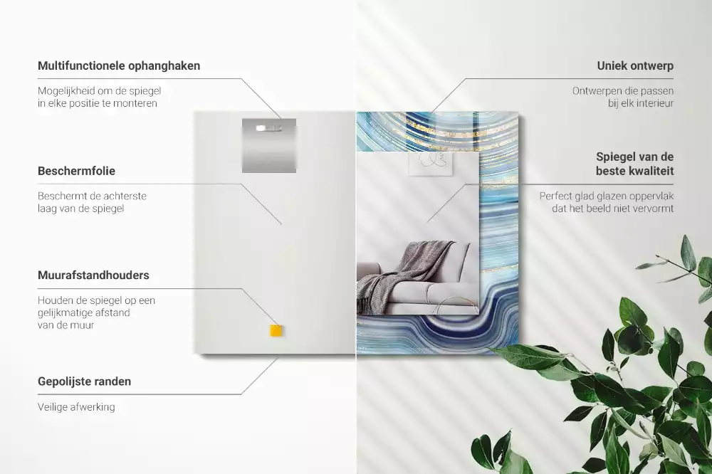 Miroir décoratif rectangulaire Vagues bleues abstraites