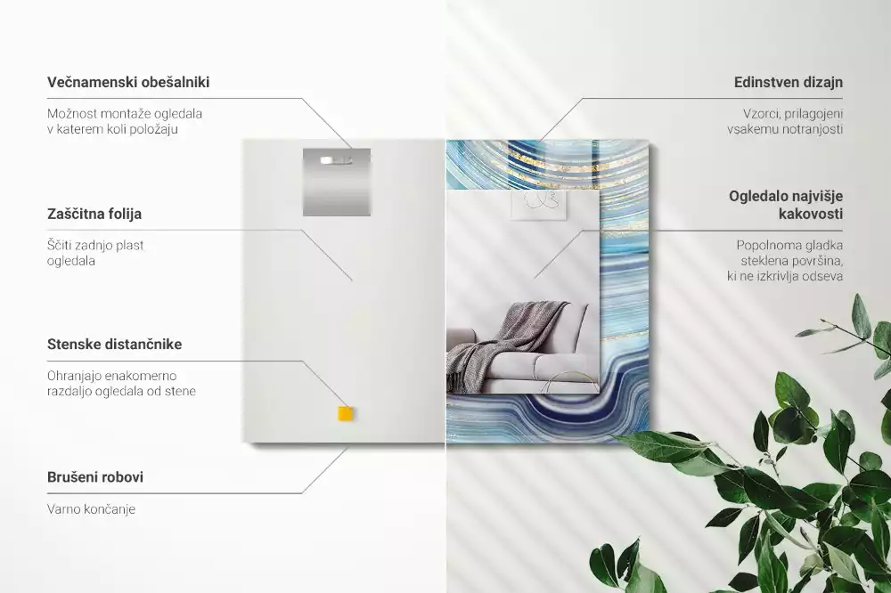 Miroir décoratif rectangulaire Vagues bleues abstraites