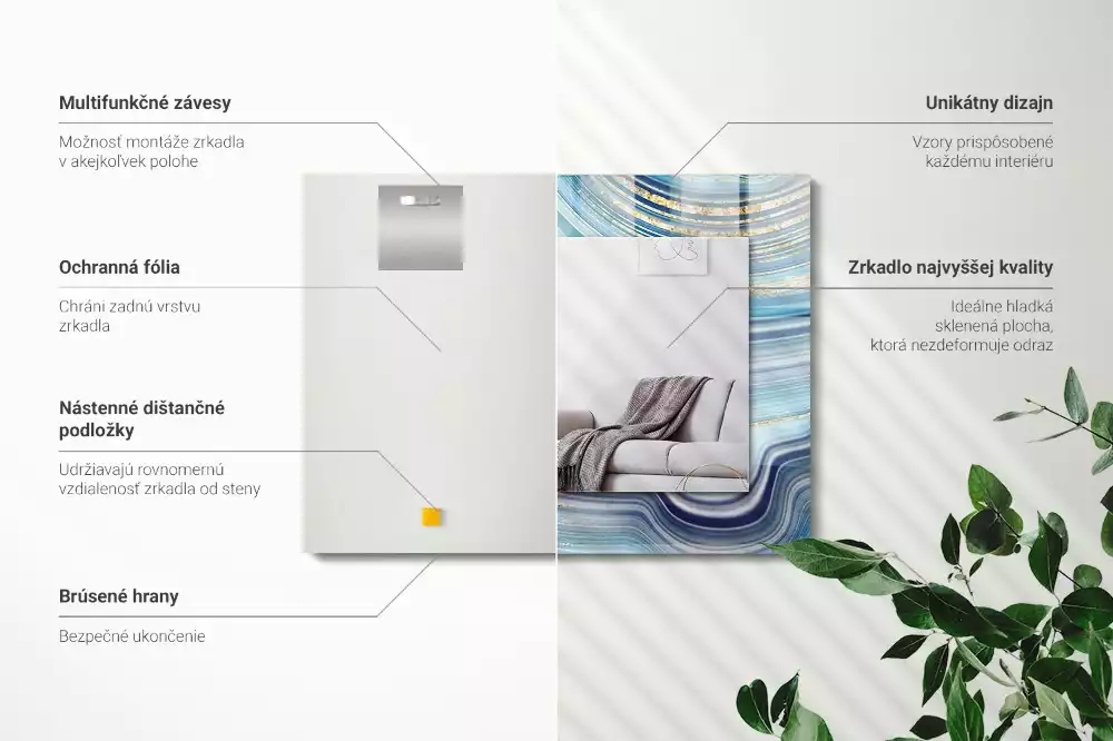 Miroir décoratif rectangulaire Vagues bleues abstraites