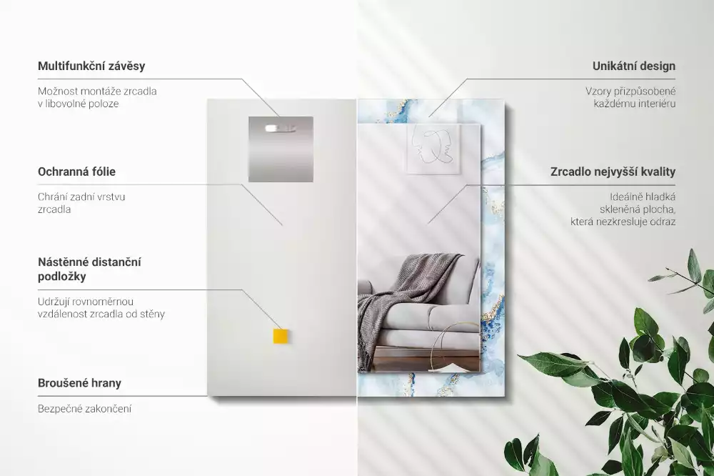 Miroir avec imprimé rectangulaire Motif abstrait marbre