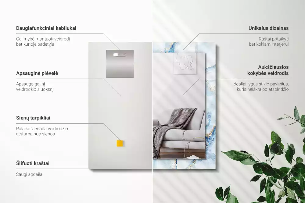 Miroir avec imprimé rectangulaire Motif abstrait marbre