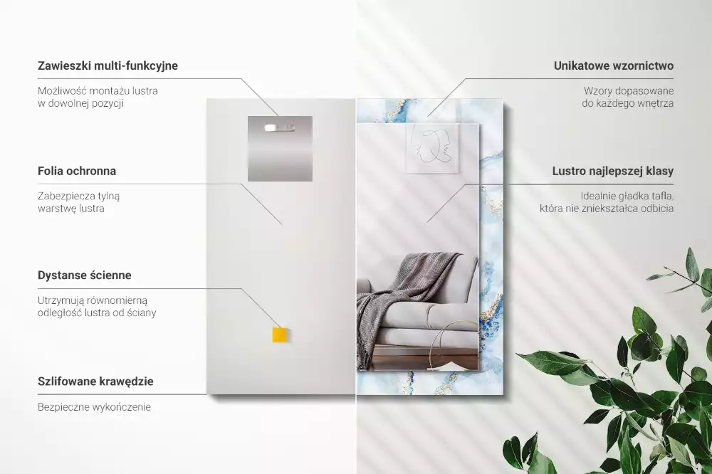 Miroir avec imprimé rectangulaire Motif abstrait marbre